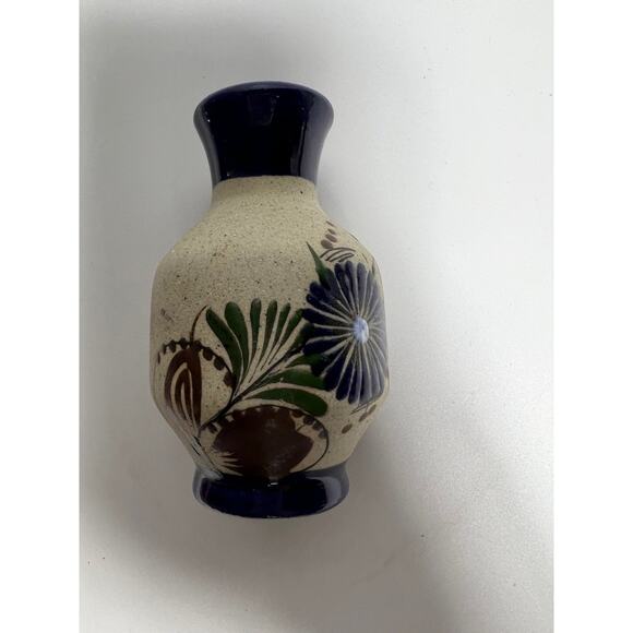 Tonala Mexican Pottery Stoneware Vase Floral Design Signed Mexico - Picture 5 of 7